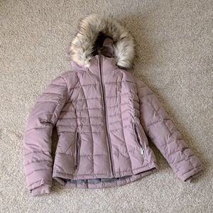 Calvin Klein Fur Hooded Winter Jacket Small Filled Puffer Light Purple